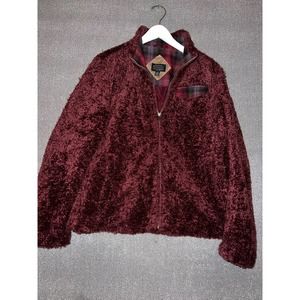 Pendleton Fleece Sherpa Full Zip plaid Cranberry Jacket Women's Size Large